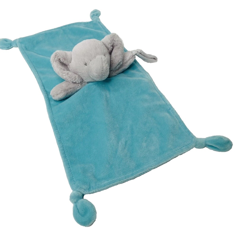 Carters Plush Teal Gray Elephant Lovey Blanket Knotted Corners Rattle Pacifier